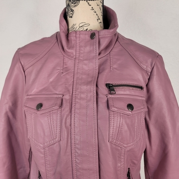 Ci Sono M Faux Leather Moto Jacket Zippers Pockets - Picture 4 of 8